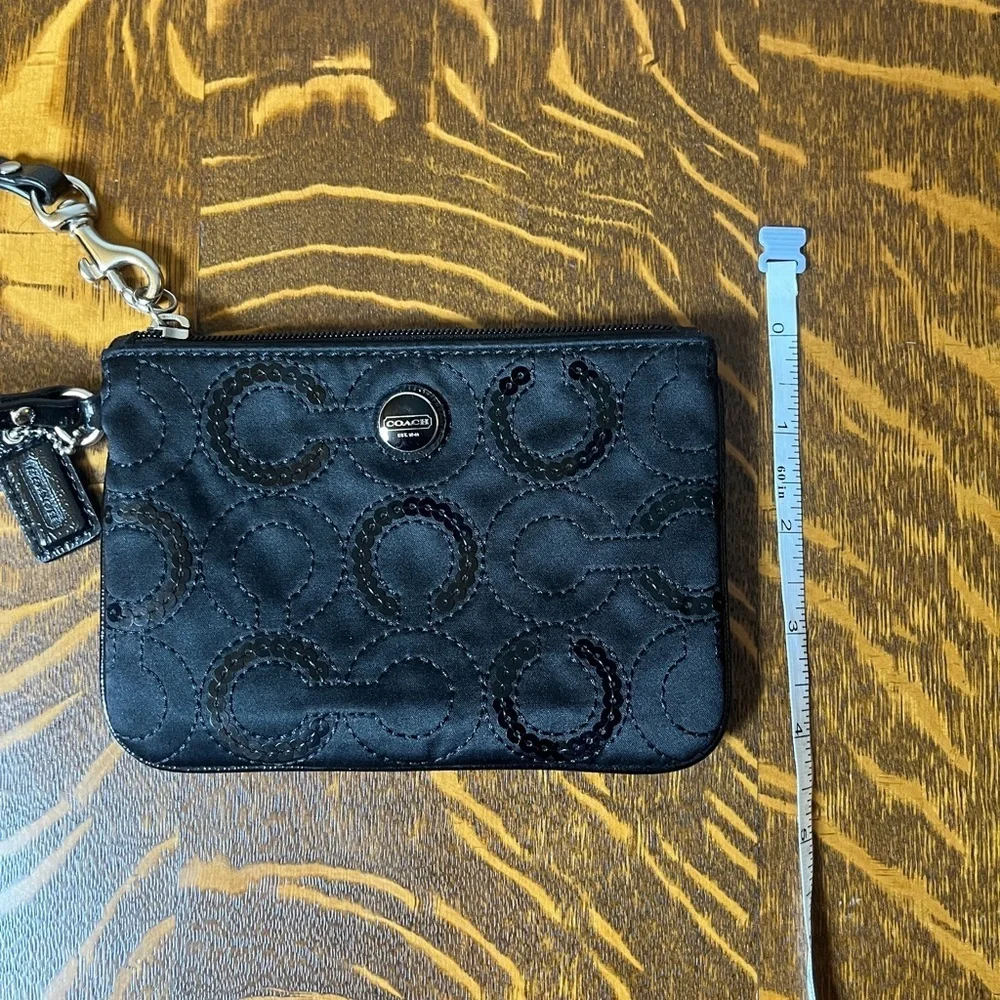 Coach Black Small Signature C Satin with Sequins Wristlet